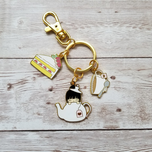 Vanstickie Tea Party Keychain with 3 charms and circular key ring