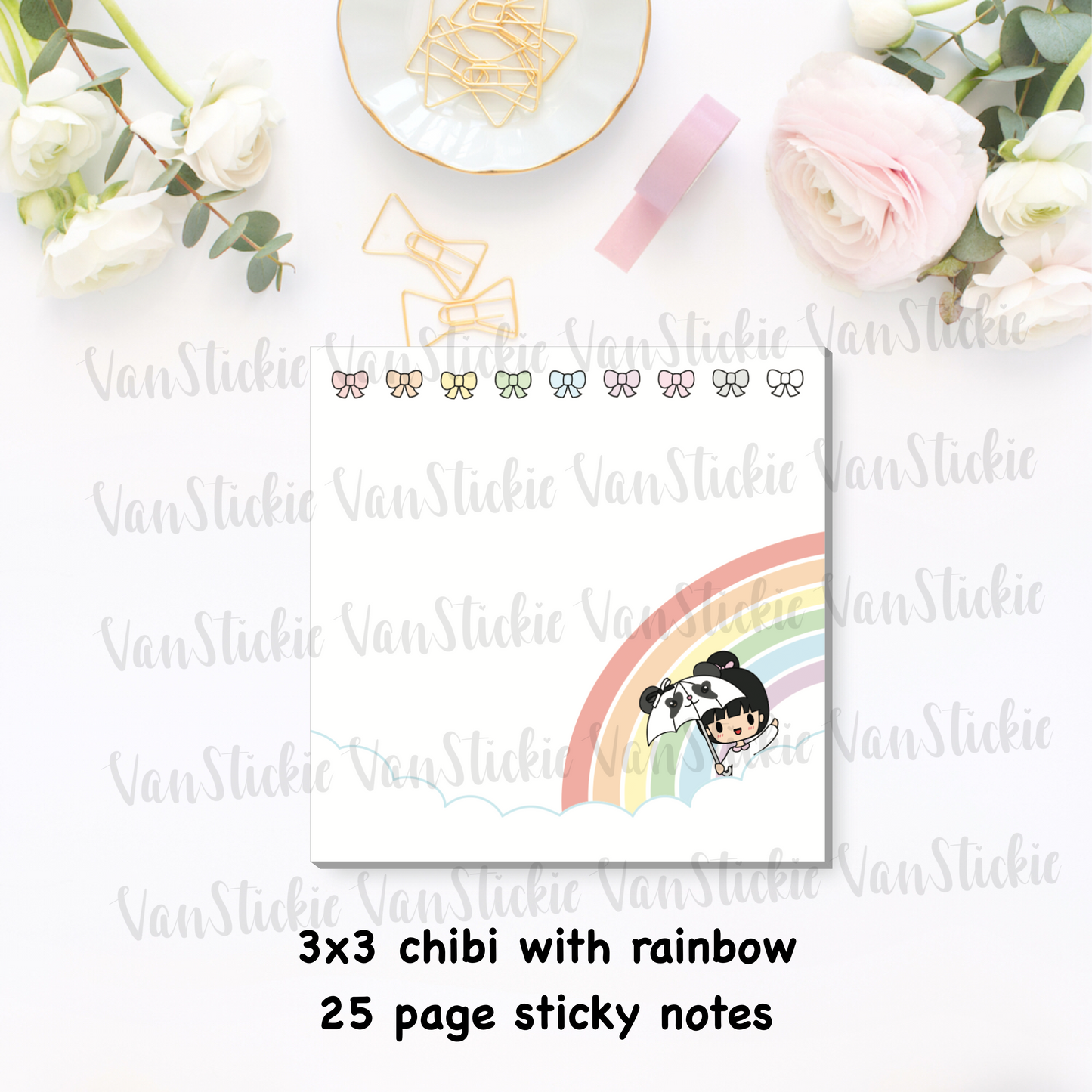3x3"Chibi and Rainbow Sticky Note Pad (Notes 25 Pages)