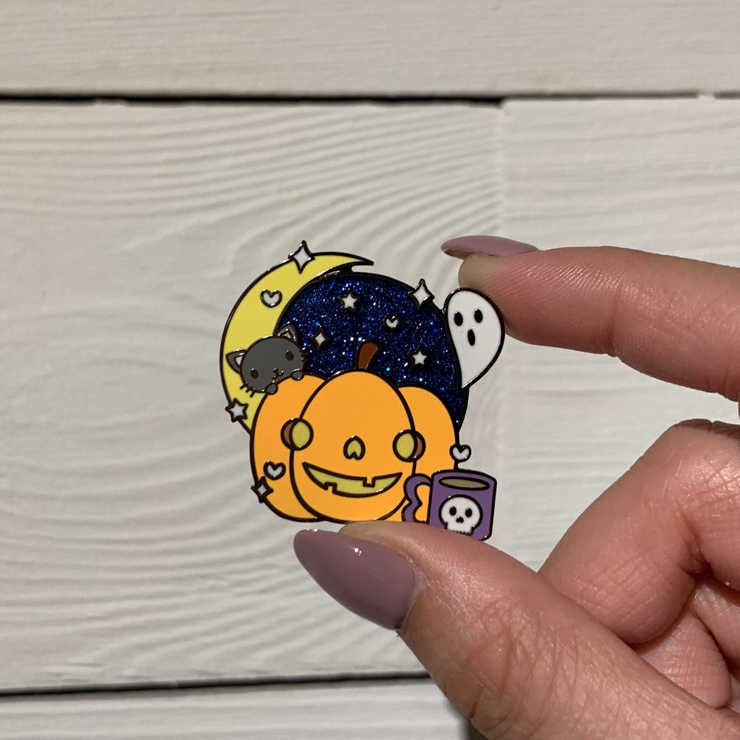 “spooky but cute pumpkin” magnetic enamel pin