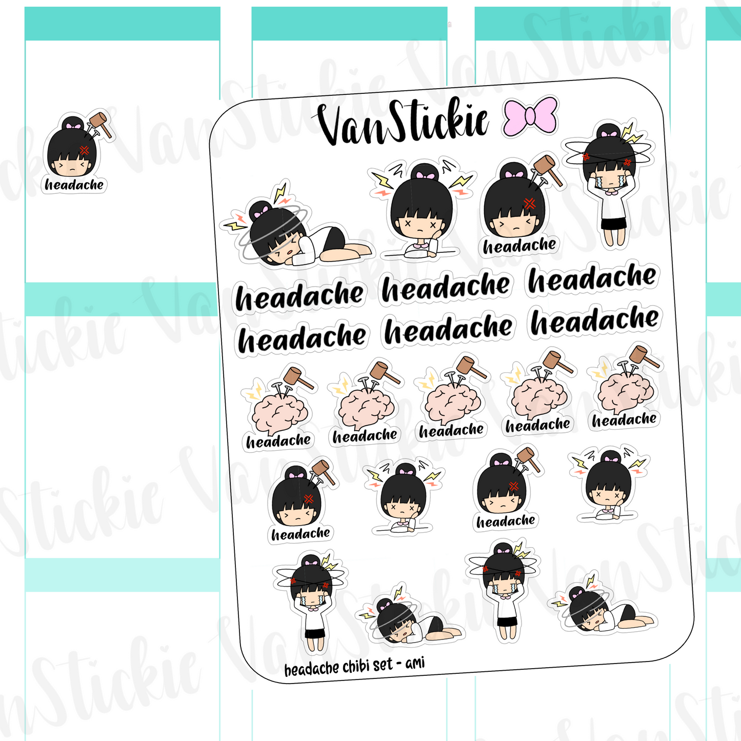 VSS 067 | Chibits Set - I have a headache Planner Stickers