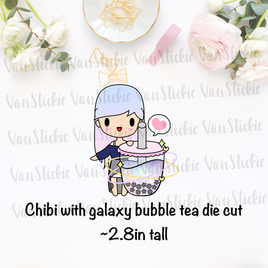 Ombre haired Chibit Die Cut - Galaxy Bubble Tea