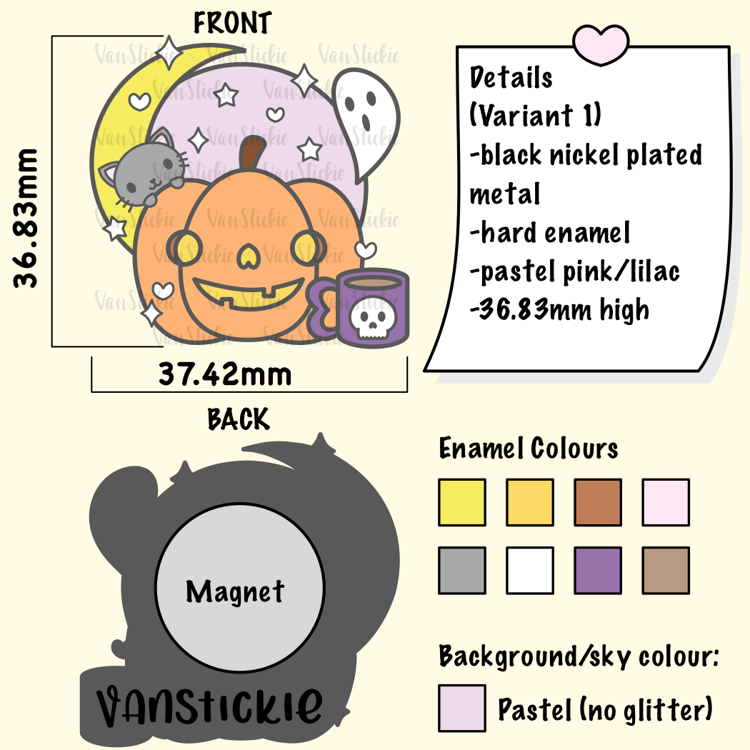 “spooky but cute pumpkin” magnetic enamel pin