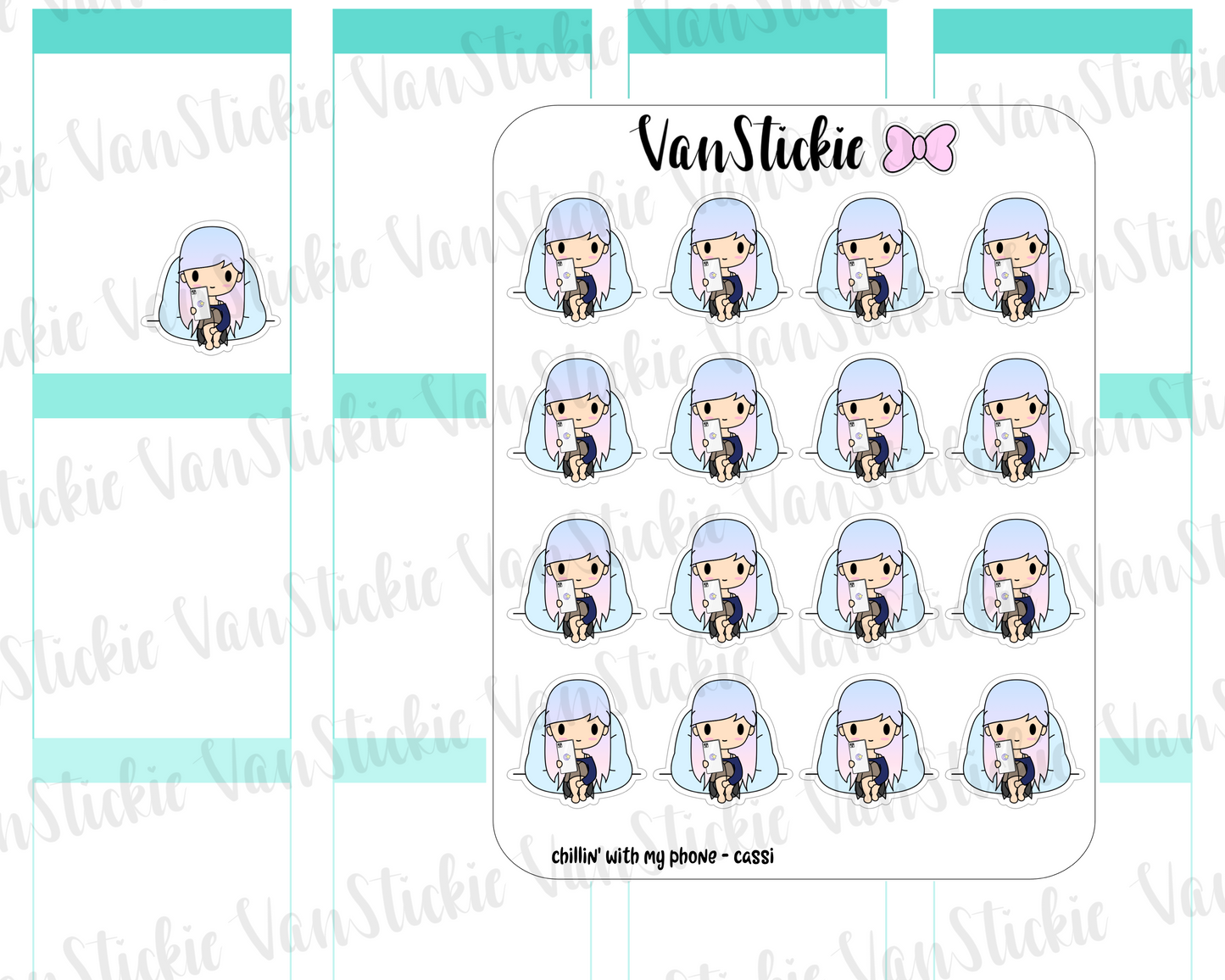 VSO 043| Chillin' with my phone - Ombre Haired Chibit Planner Stickers