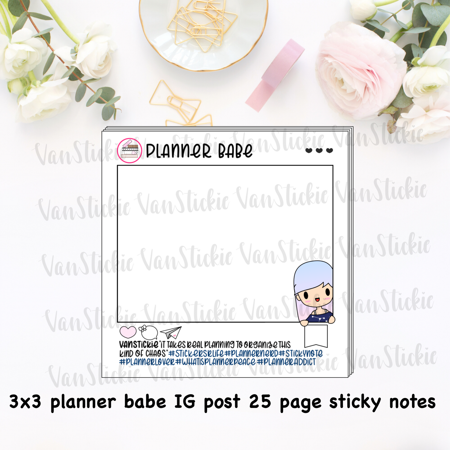 3x3" Planner Babe IG post Sticky Note Pad (Notes 25 Pages)