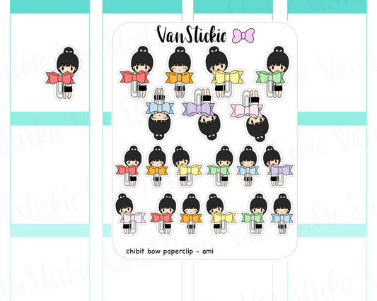 VSC 041 |  Chibit - with Bow paperclip (mix) Planner Stickers