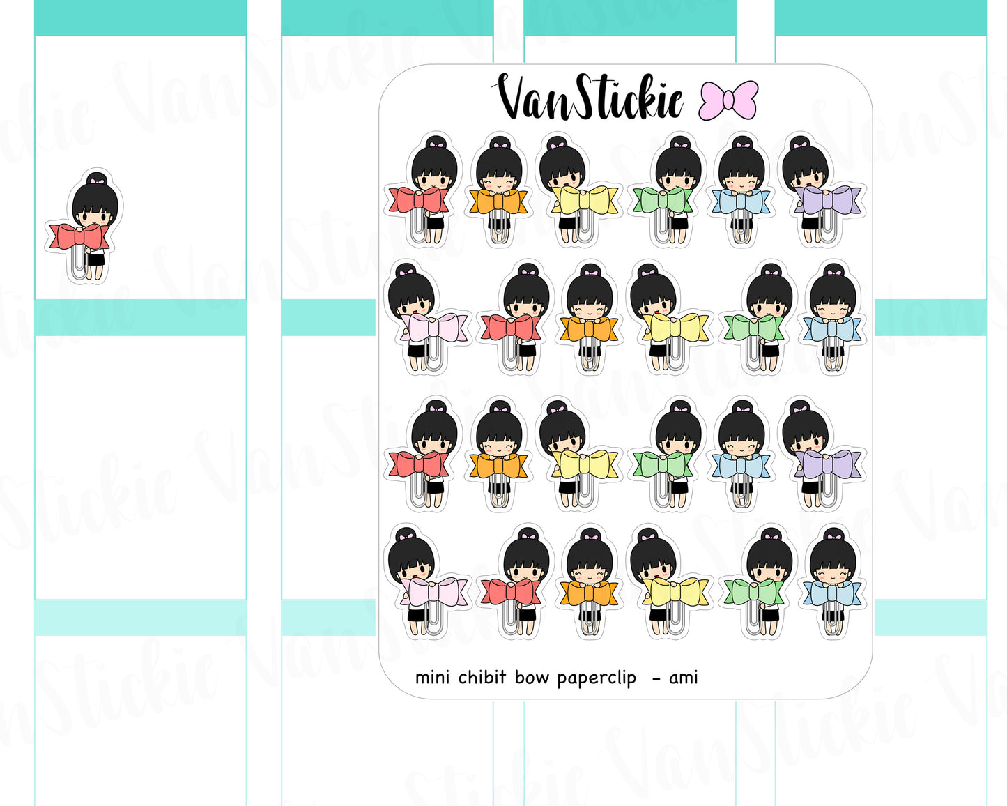 VSC 043 | Chibit - mini chibi bow paperclips Planner Stickers