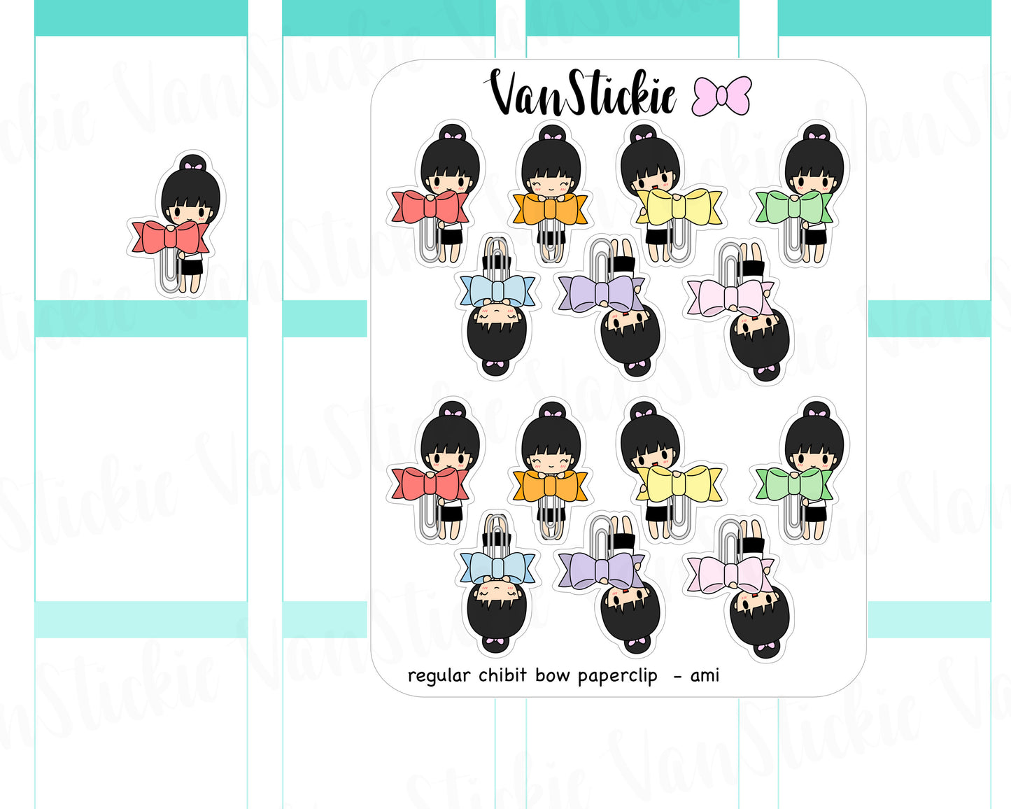 VSC 042 | Chibit - with Regular sized bow paperclips Planner Stickers