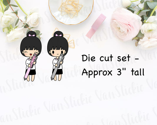 Chibi With jewelled pen Die Cut Set