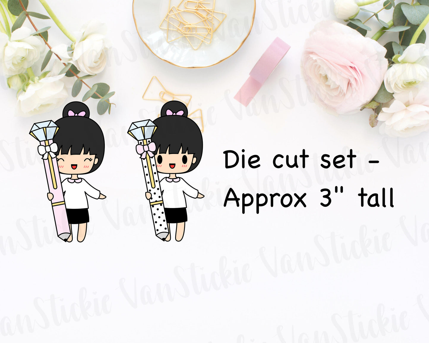 Chibi with Diamond Pen Die Cut Set