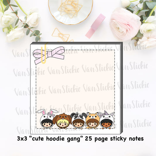3x3" cute chibit "hoodie gang" Sticky Note Pad (Notes 25 Pages)