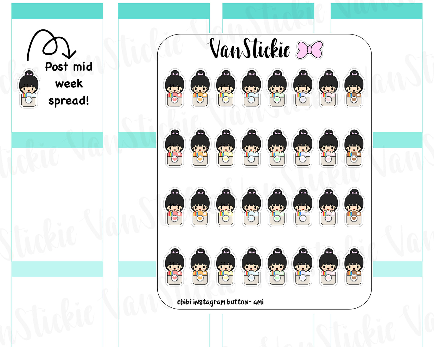 FC013 - Chibi With Rainbow Instagram button Planner Stickers