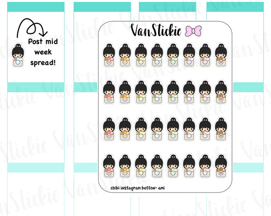 FC013 - Chibi With Rainbow Instagram button Planner Stickers