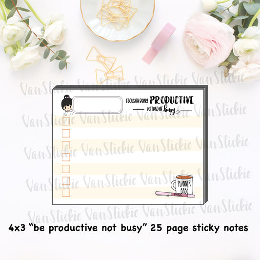 4x3" "be productive not busy" Sticky Note Pad (Notes 25 Pages)