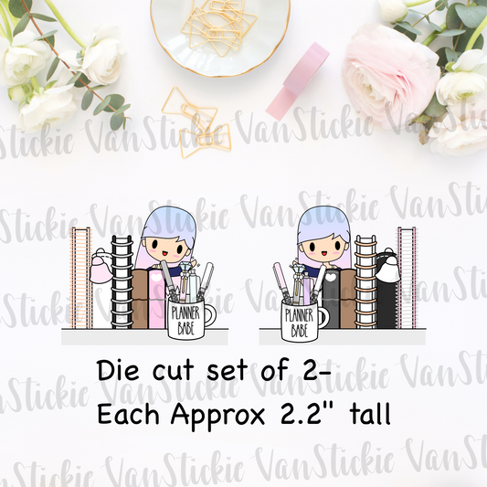 Ombre haired Chibit Die Cut set of two - planner shelfie